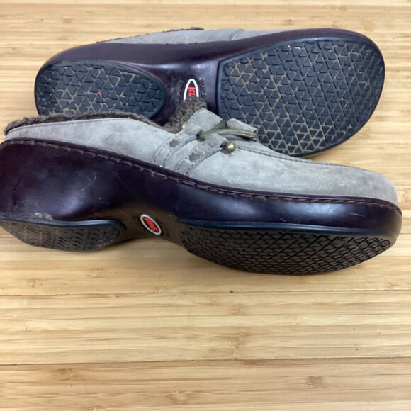 Klogs Womens Clogs Gray Suede Faux Fur Trim Slip On Wedge 11M - Picture 8 of 10